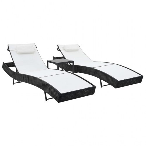 Liggestolesæt med bord - polyrattan og textilene, sort/hvid (2 stk.)