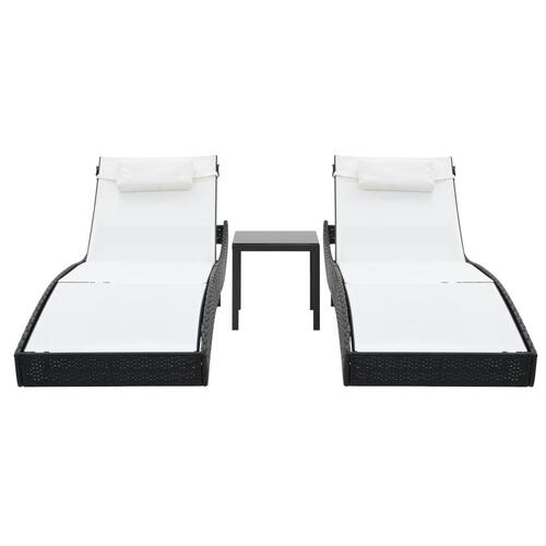 Liggestole 2 stk. med bord polyrattan og textilene sort