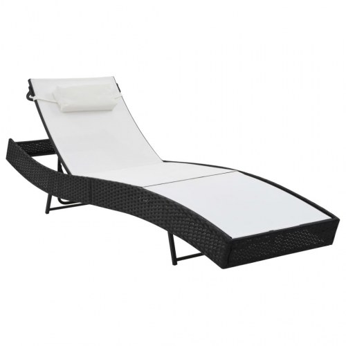 Liggestolesæt med bord - polyrattan og textilene, sort/hvid (2 stk.)