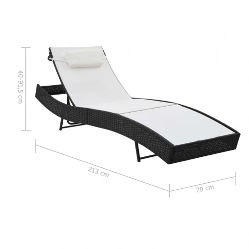 Liggestolesæt med bord - polyrattan og textilene, sort/hvid (2 stk.)