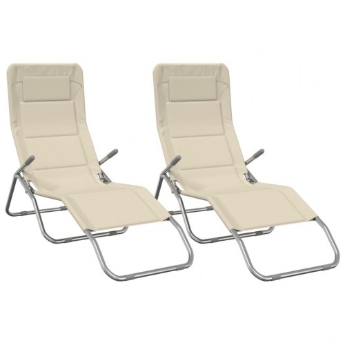 Foldbare liggestole 2 stk. textilene + pulverlakeret stål creme