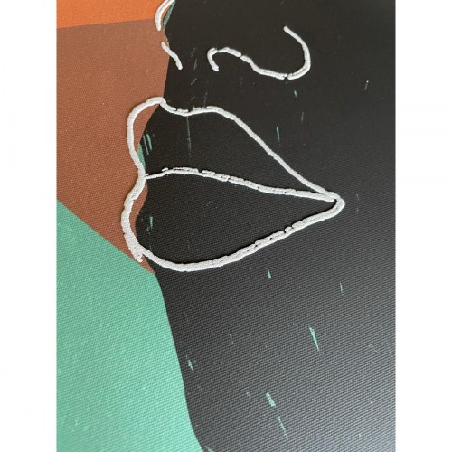 Lærredsmaleri - Dame motiv, 84 × 4,5 × 123 cm, beige/orange
