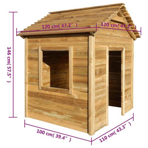 Udendørs legehus 123 x 120 x 146 cm fyrretræ