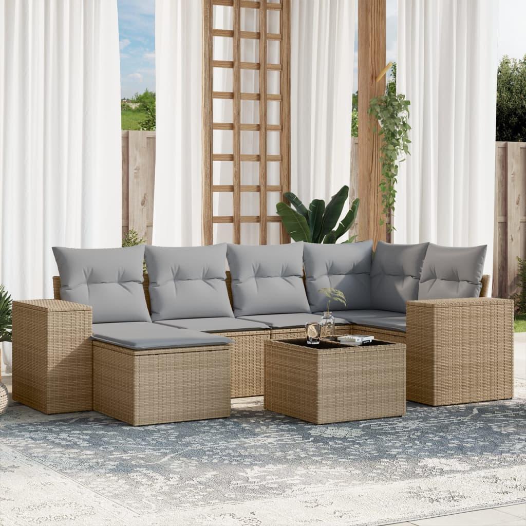 Sofasæt Til Haven 6 Dele Med Hynder Polyrattan Grå - beige og lysegrå / Med bord