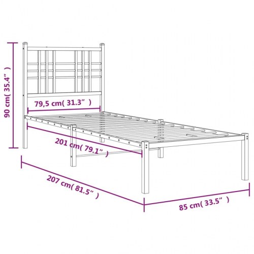 Sengeramme med sengegavl 80x200 cm metal sort