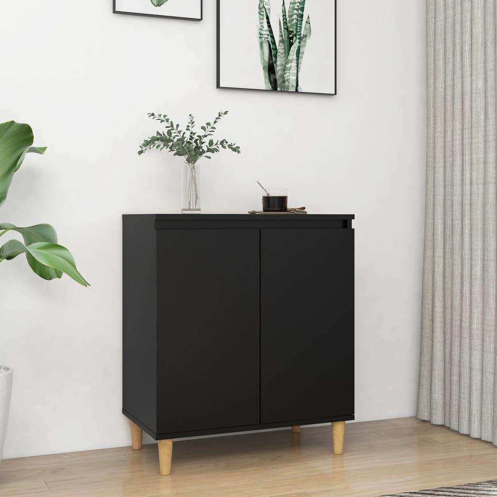 Skænk med massive træben 60x35x70 cm konstrueret træ sort