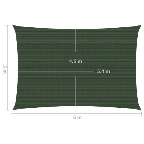 Solsejl 5 x 6 m 160 g/m² HDPE - mørkegrøn
