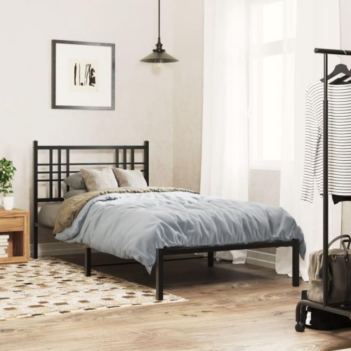 Sengeramme med sengegavl 90×200 cm - metal, sort