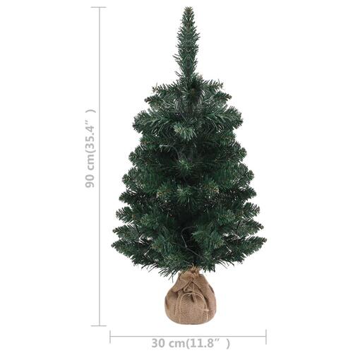 Kunstigt juletræ med lys og juletræsfod 90 cm PVC grøn