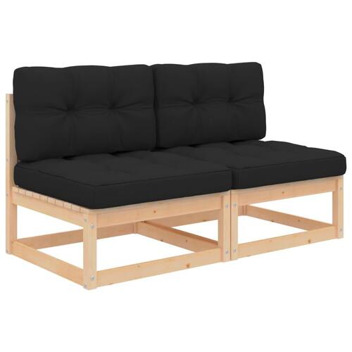 Midtermoduler til havesofa 2 stk. med hynder massivt fyrretræ