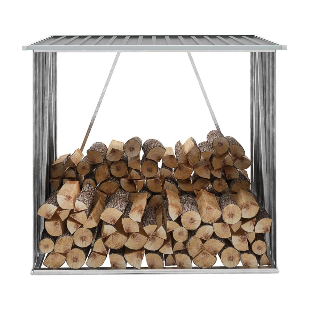 Brændeskur til haven galvaniseret stål 163 x 83 x 154 cm grå