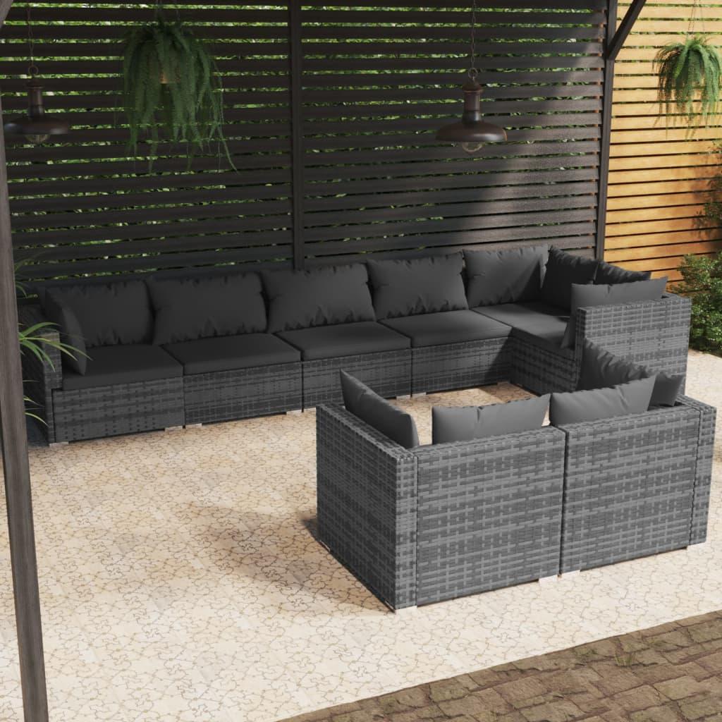 Loungesæt Til Haven 7 Dele Med Hynder Polyrattan Grå Grå Og Antracitgrå - 5x hjørnedel 3x midterdel