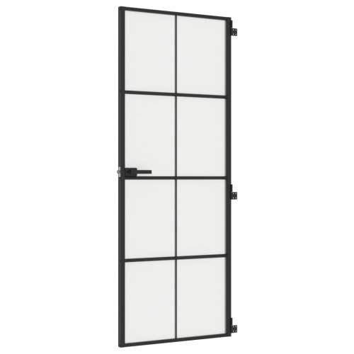 Indvendig dør 76×201,5 cm - hærdet glas og sort aluminium
