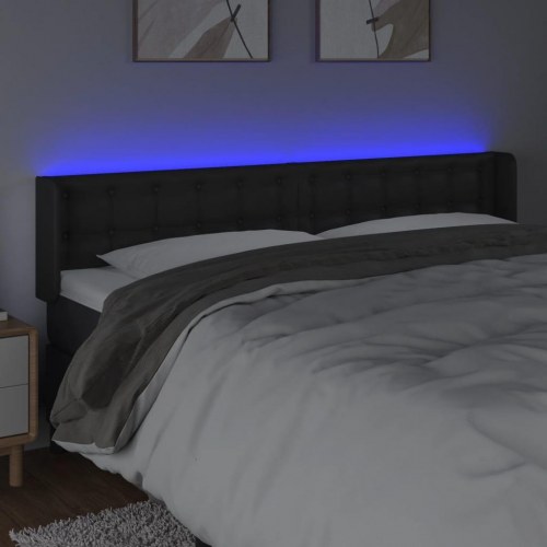 Sengegavl med LED-lys 183 x 16 x 78/88 cm - sort