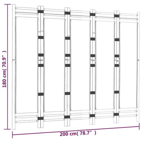 5-panels rumdeler 200 cm foldbar bambus og kanvas