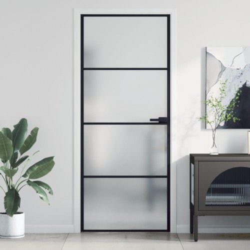 Indvendig glasdør 83×201,5 cm - hærdet glas & sort aluminium, mat