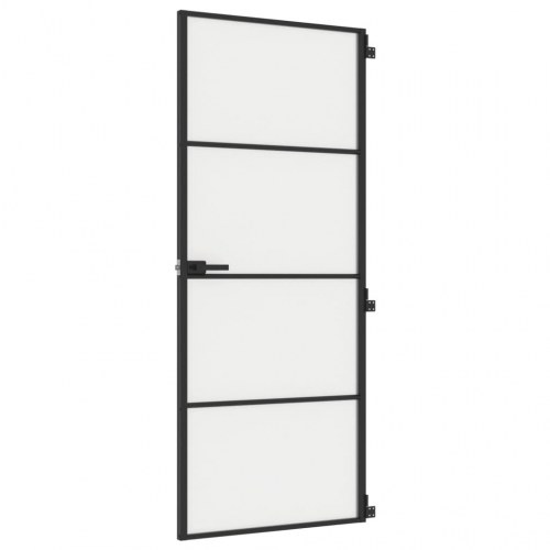 Indvendig glasdør 83×201,5 cm - hærdet glas & sort aluminium, mat