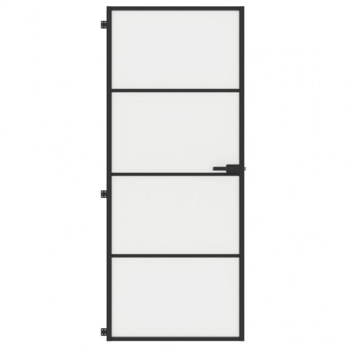 Indvendig glasdør 83×201,5 cm - hærdet glas & sort aluminium, mat