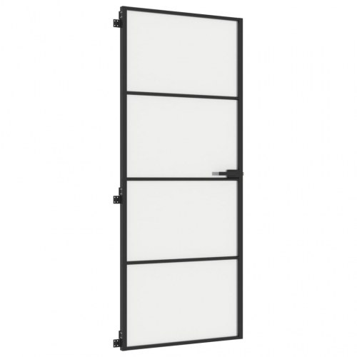 Indvendig glasdør 83×201,5 cm - hærdet glas & sort aluminium, mat