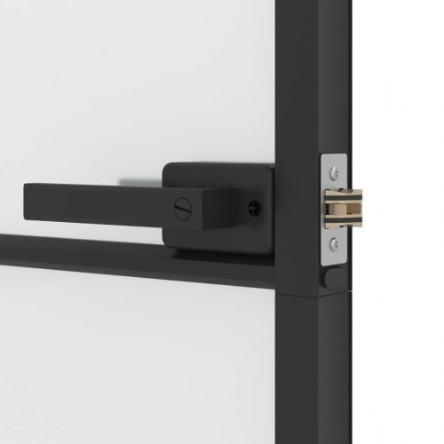 Indvendig glasdør 83×201,5 cm - hærdet glas & sort aluminium, mat