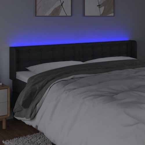 Sengegavl med LED-lys - sort, 203 x 16 x 78/88 cm