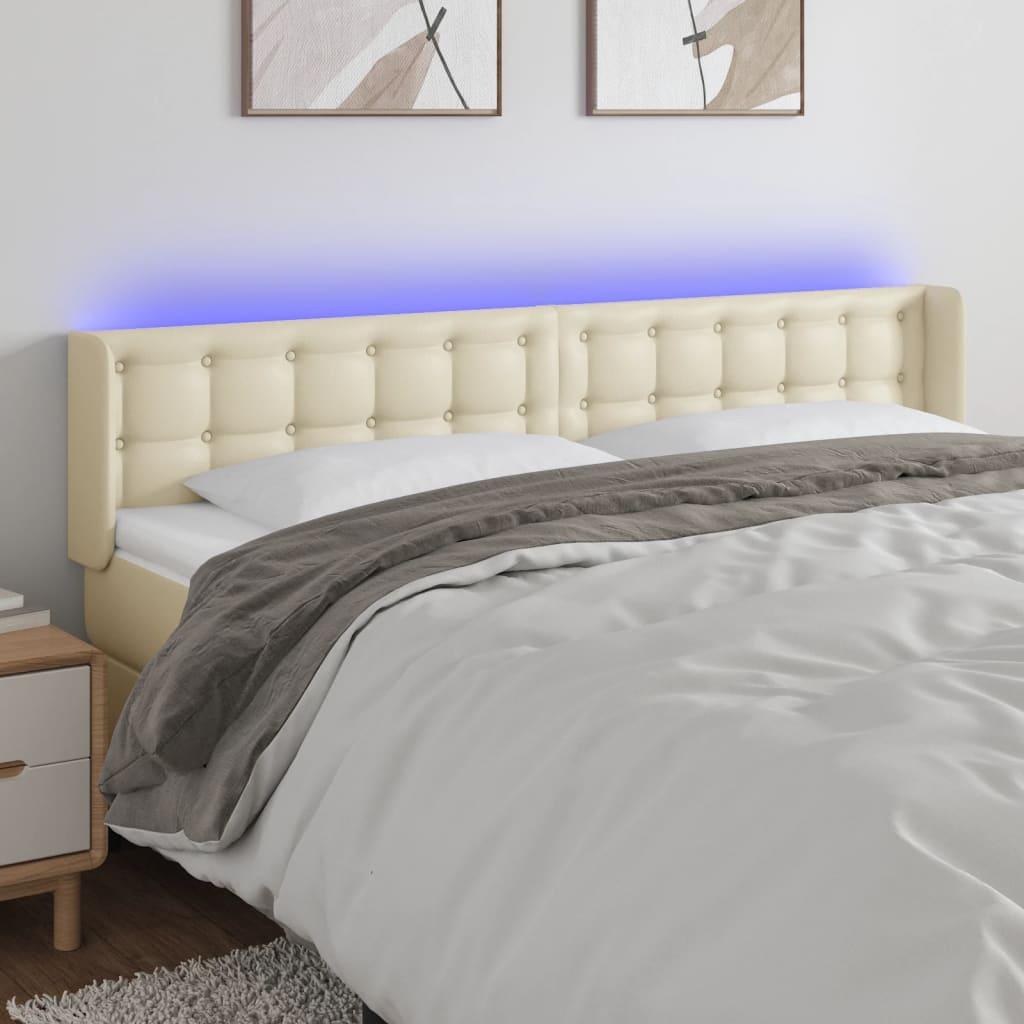 Sengegavl med LED-lys 203x16x78/88 cm kunstlæder cremefarvet