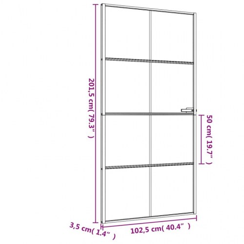 Dør 102,5×201,5 cm - hærdet glas og sort aluminiumsramme