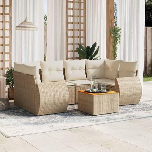Sofasæt til haven 7 dele med hynder polyrattan beige