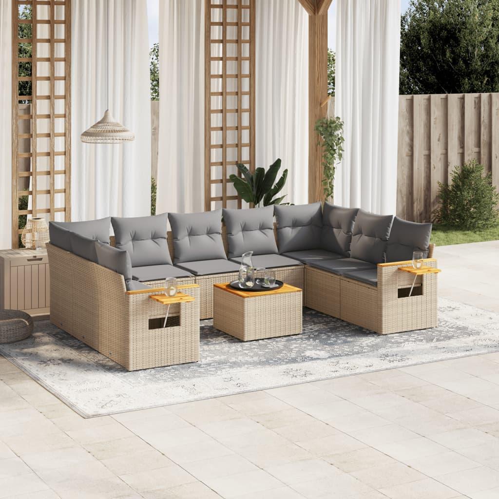 Sofasæt til haven 10 dele med hynder polyrattan beige