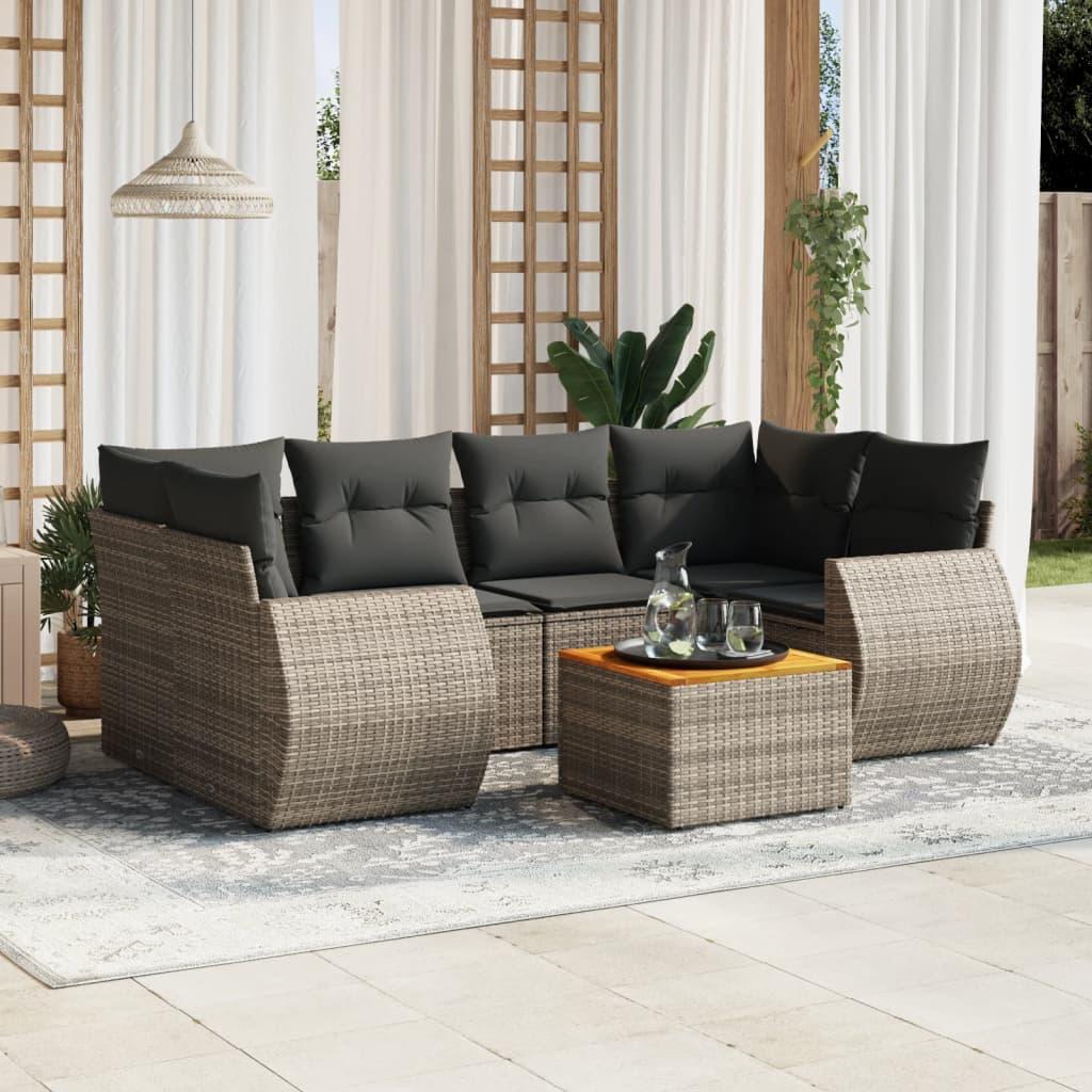 Havesofasæt 7 dele med hynder og opbevaring - polyrattan, grå