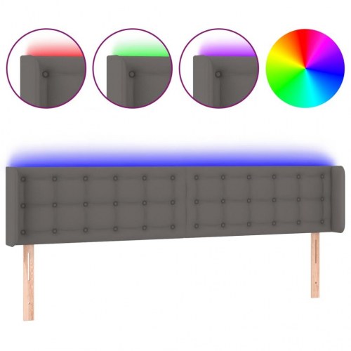Sengegavl med LED-lys 203 x 16 x 78/88 cm kunstlæder - grå