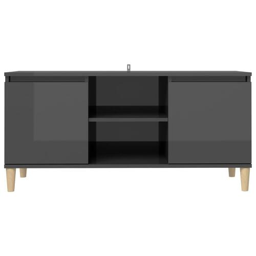 Tv-bord med massive træben 103,5x35x50 cm grå højglans