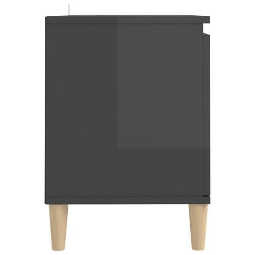 Tv-bord med massive træben 103,5x35x50 cm grå højglans
