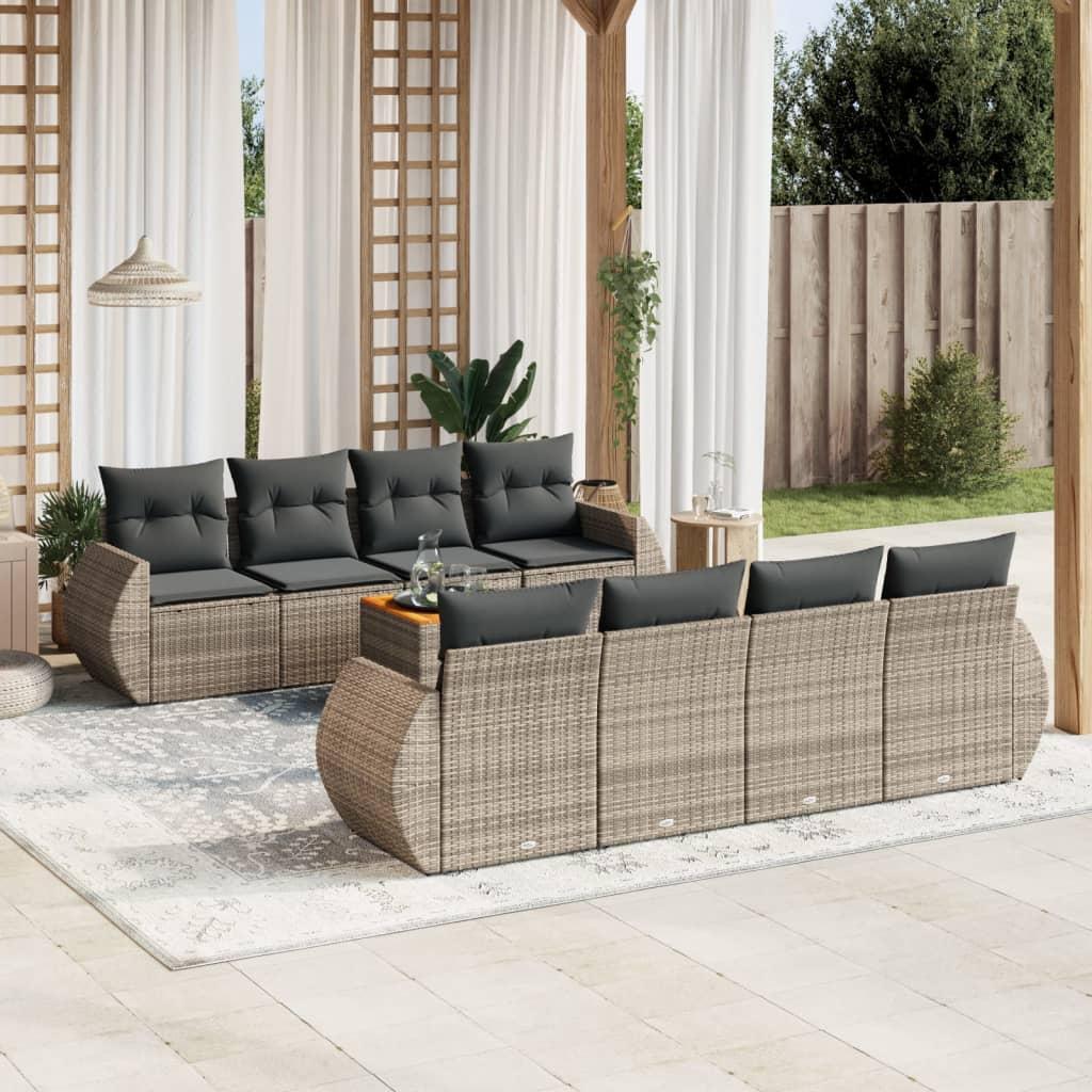 Sofasæt Til Haven 9 Dele Med Hynder Polyrattan Beige - Grå