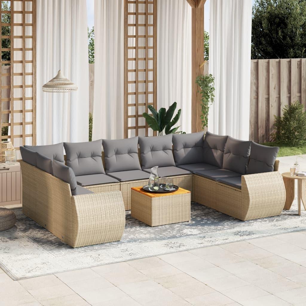 Sofasæt Til Haven 10 Dele Med Hynder Polyrattan - Beige og lysegrå / 2X hjørnedel + 5x midterdel + bord