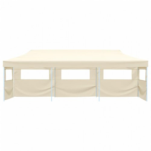 Pop op-festtelt 3x9 m 5 sidevægge foldbart cremefarvet