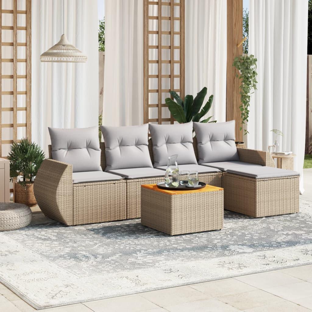 Sofasæt til haven - 6 dele med hynder og opbevaring i polyrattan, beige
