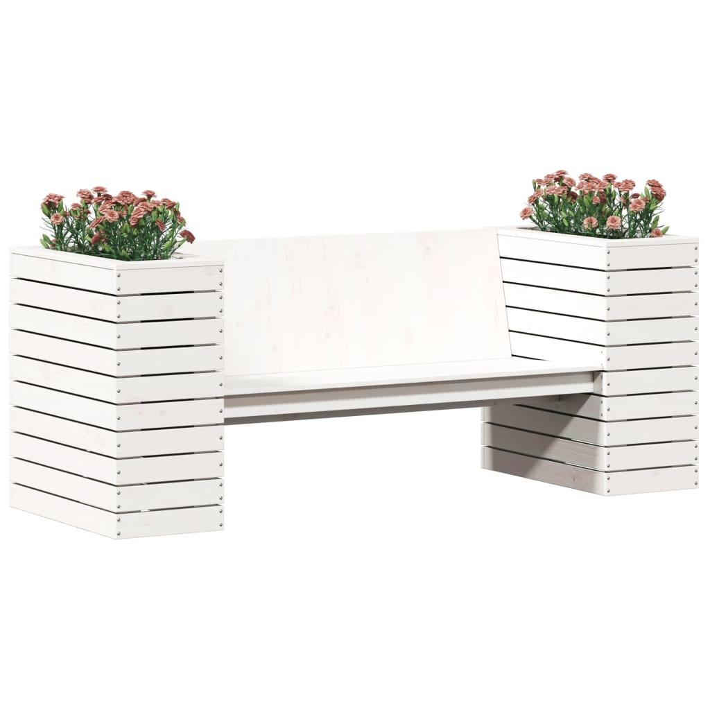 Bænk med plantekasser 167,5x60x65 cm massivt fyrretræ hvid