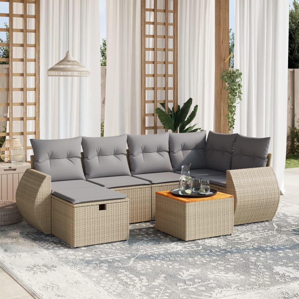 Sofaesæt Til Haven 7 Dele Med Hynder Polyrattan - beige og grå / uden opbevaring