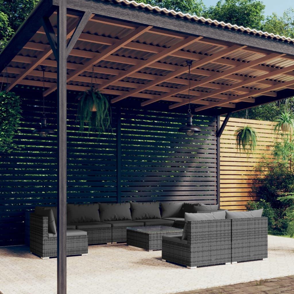 vidaXL loungesæt til haven 10 dele med hynder polyrattan grå