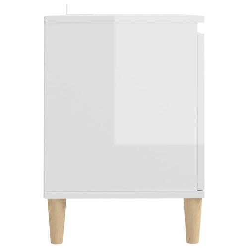 Tv-bord med massive træben 103,5x35x50 cm hvid højglans