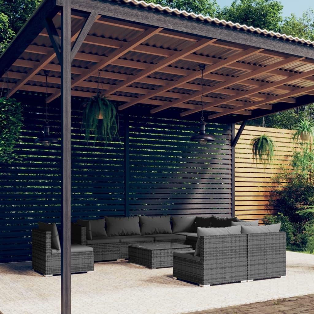 vidaXL loungesæt til haven 10 dele med hynder polyrattan grå