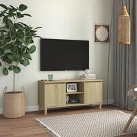 Tv-bord med massive træben 103,5x35x50 cm sonoma-eg