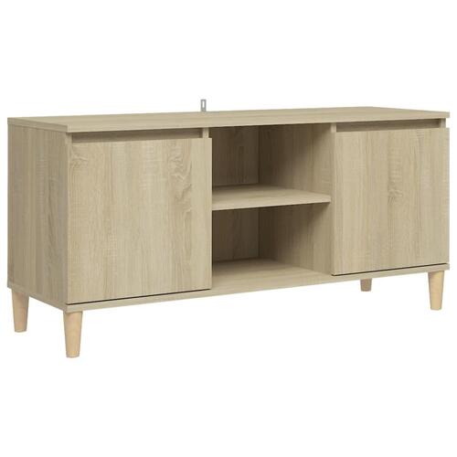 Tv-bord med massive træben 103,5x35x50 cm sonoma-eg