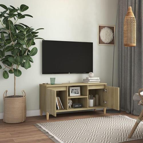 Tv-bord med massive træben 103,5x35x50 cm sonoma-eg
