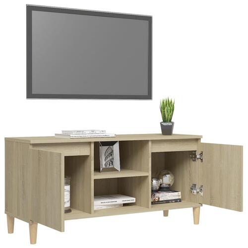 Tv-bord med massive træben 103,5x35x50 cm sonoma-eg