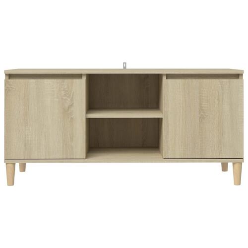 Tv-bord med massive træben 103,5x35x50 cm sonoma-eg