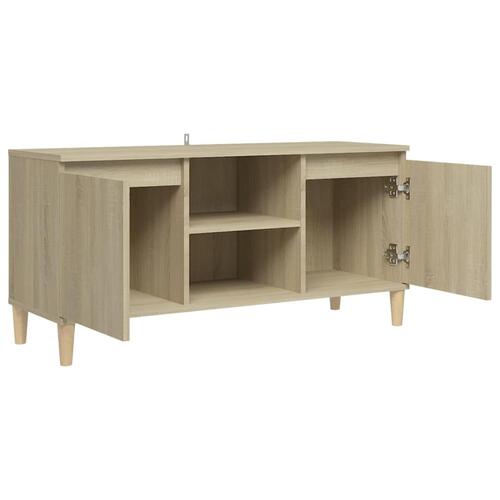Tv-bord med massive træben 103,5x35x50 cm sonoma-eg