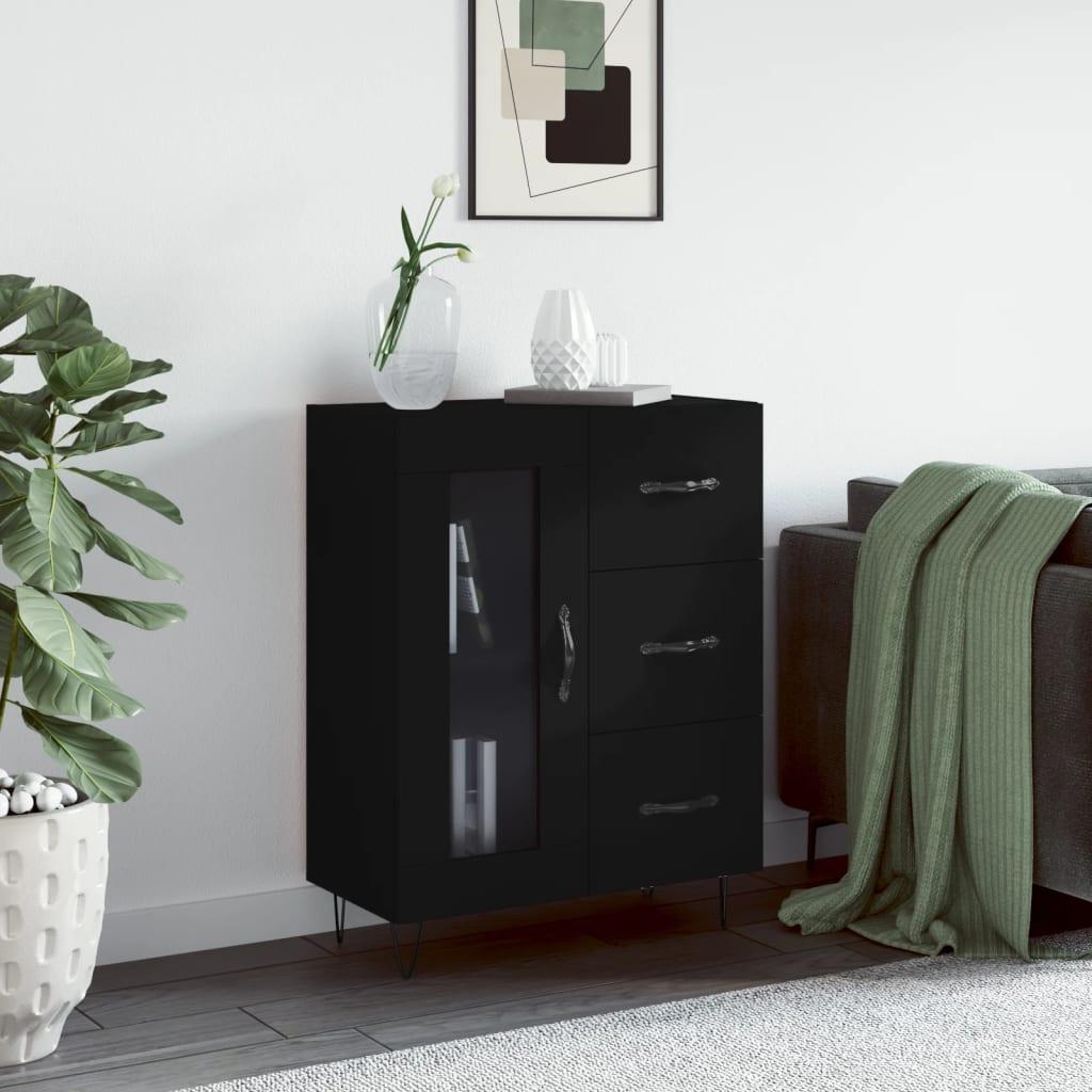 Skænk i konstrueret træ med glaslåge - 69,5 × 34 × 90 cm, sort