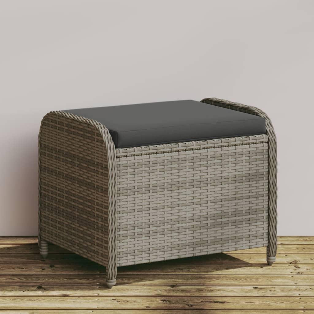 Haveskammel med hynde 58x46x46 cm polyrattan grå billede